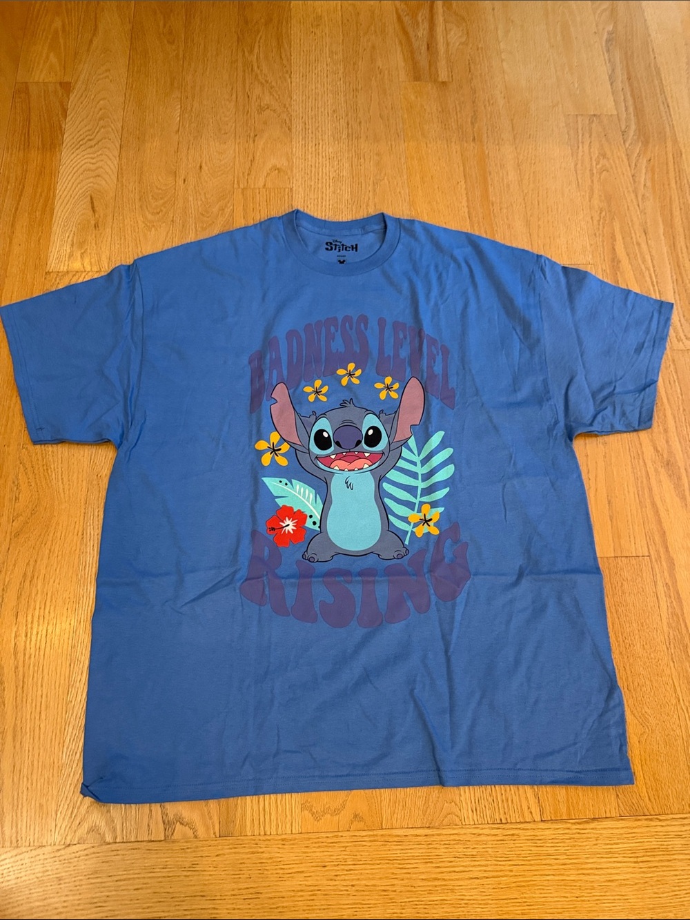 Disney Blue Stitch Graphic Tee with Tropical Flowers